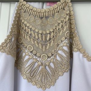 Lilly Pulitzer Pearl Resort Shift Dress, White & Gold Lace, Size 8.